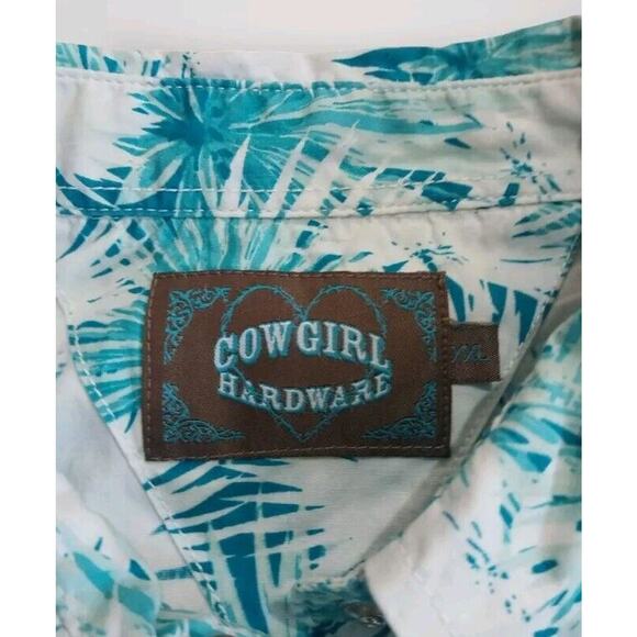 Teal/White Pearl Snap Cowgirl Hardware Top - Picture 4 of 7